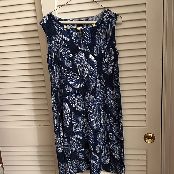 Rafaella Blue and White Feather Print Midi Dress - Picture 1 of 3